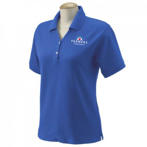 Womens Blue Pima Cotton Polo Shirt