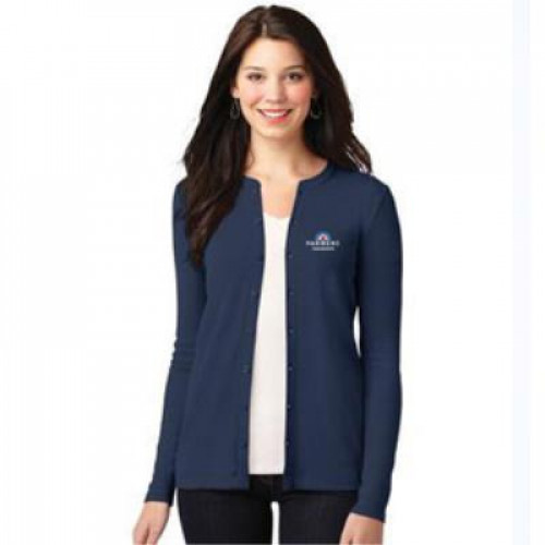 Ladies' Navy Blue Stretch Botton-Front Cardigan