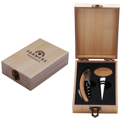 Bamboo Corkscrew & Stopper Wine Set