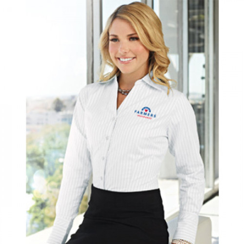 Womens White Striped Dress Shirt - CLOSEOUT